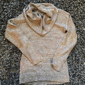 Design History Size S Metallic Sparkly Silver Cowl Neck Pullover Sweater